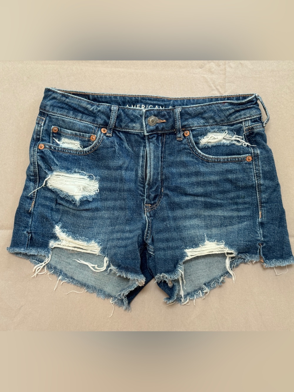 American Eagle Outfitters Dark Blue Distressed Denim Cutoff Shorts
